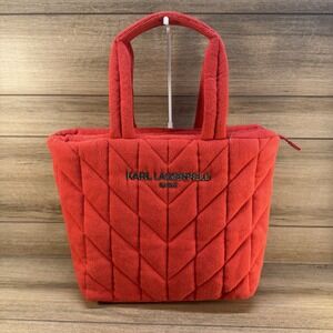 $198 NWOT KARL LAGERFELD Paris *VOYAGE* Red QUILTED OVERSIZED TOTE Bag